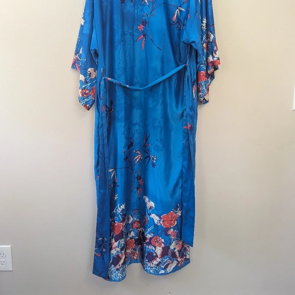 Natori Nadja Satin Floral Kimono Long Robe - Picture 11 of 12